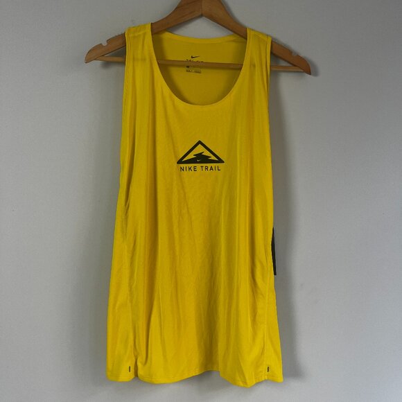 Nike Dri-Fit Trail Yellow Running Tank Top Large - Picture 1 of 5